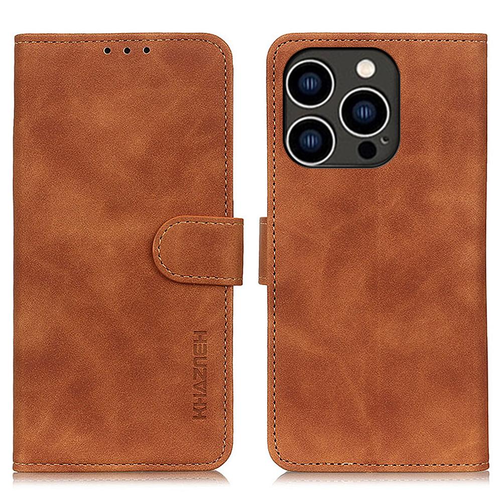 

KHAZNEH For iPhone 16 Pro Wallet Case Retro PU Leather Flip Phone Cover Brown