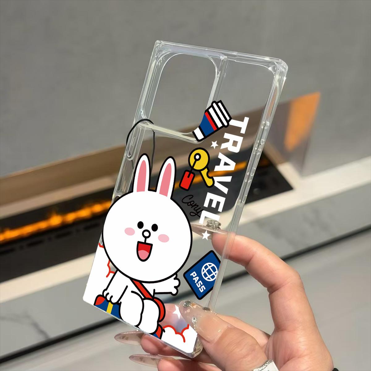 

Clear Square Back Tube Case Protection For iPhone 11 14 Pro Max 16 ProMax 12 13 15 Plus Anti-Oxygen,Traveling Bunny Pattern Casing iphone 11 ProMax