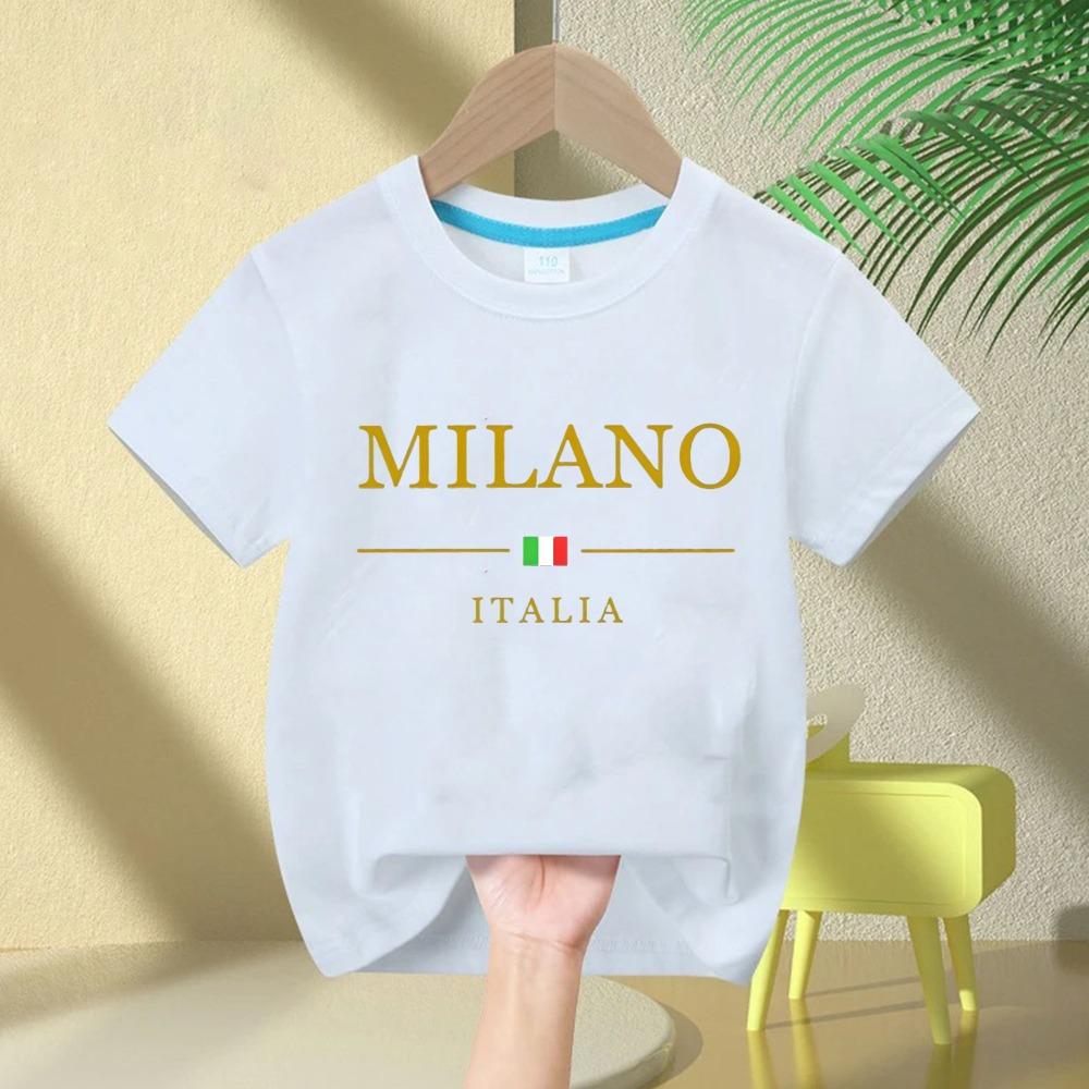 Boys and girls summer  fashionable casual MILANO ITALIA pattern printed sports round neck short sleeved T-shirt