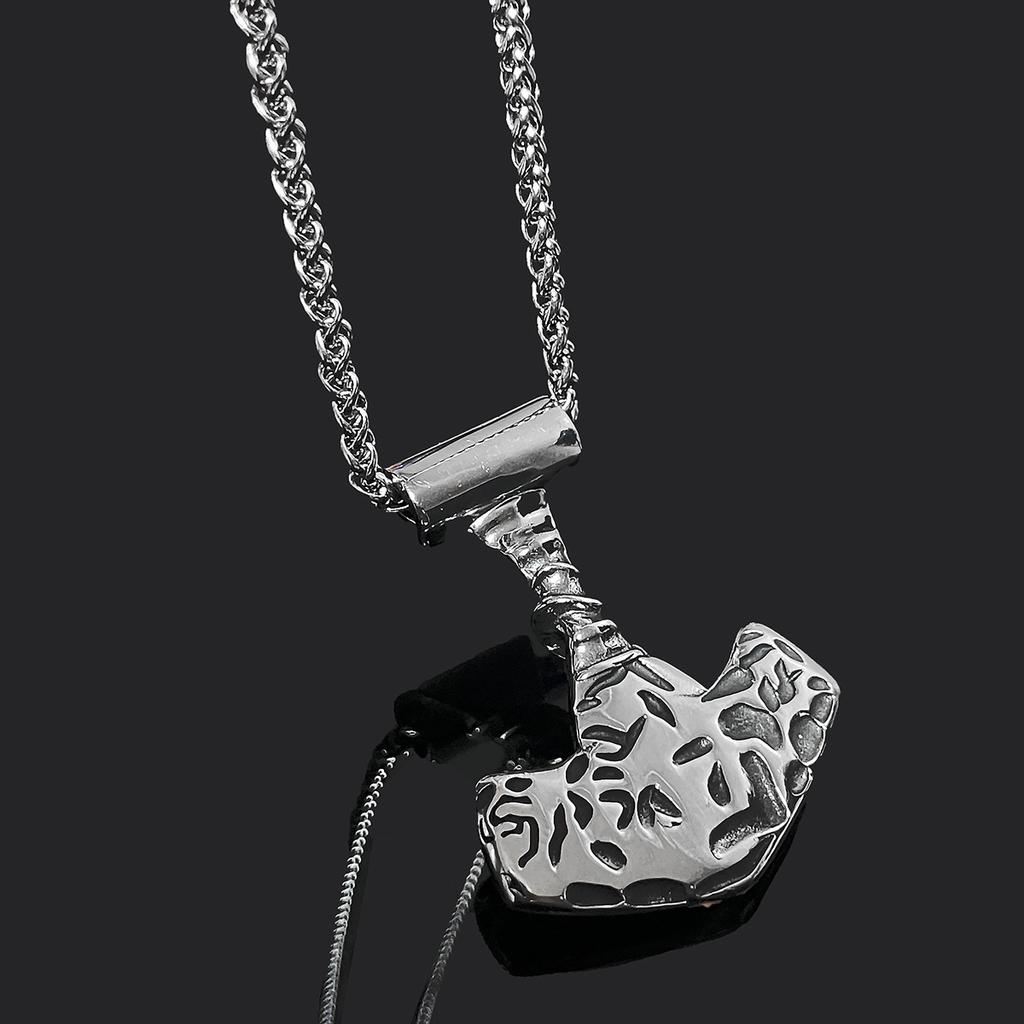 Viking Jewelry Trendy Stainless Steel Compass Rune Hammer Pendant Gold Plated Cross Border Orchid Link Necklace Unisex Fashion