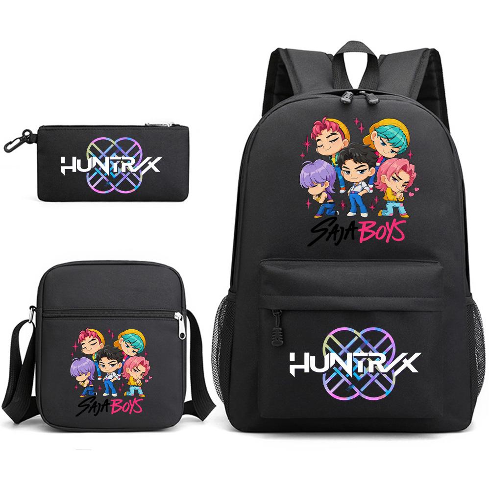 3 st/set Anime Tecknad Tryckt Ryggsäck med Axelväska Pennfodral för Tonåring Student Pojke Flicka Skolväska Stor Kapacitet Bokväska Barn Gåva