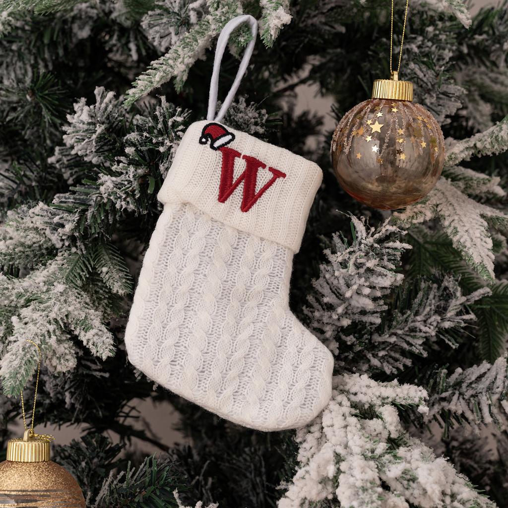 Christmas Stockings Small Embroidered Letter Knitted Xmas Hanging Stocking Decorations Christmas Party Decor