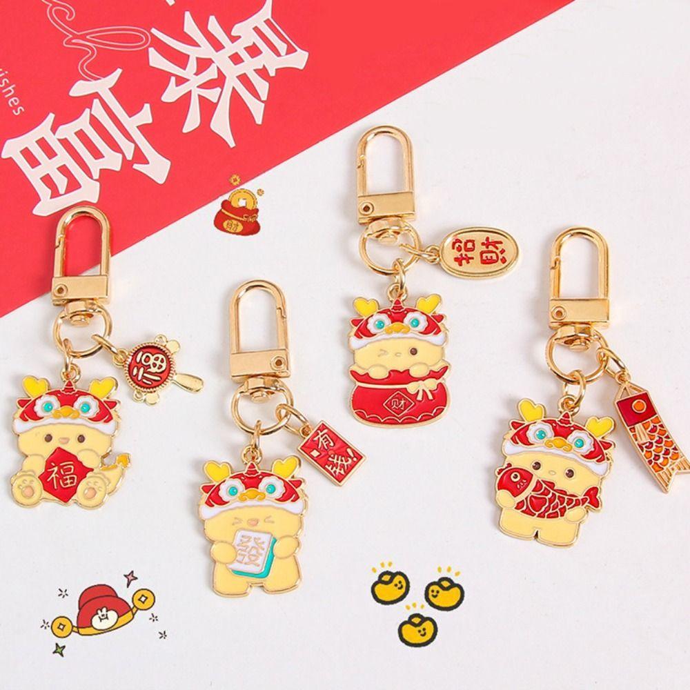Chinese Style Zodiac Dragon Keychain Loong Lunar New Year Pendant Lion Dance Keyring  Birthday Gift
