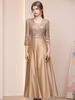 Zhilv Champagne Elegante Strass Patchwork Lange Jurk met Zeven Mouwen en Hoge Taille Rok, Lente 2026.