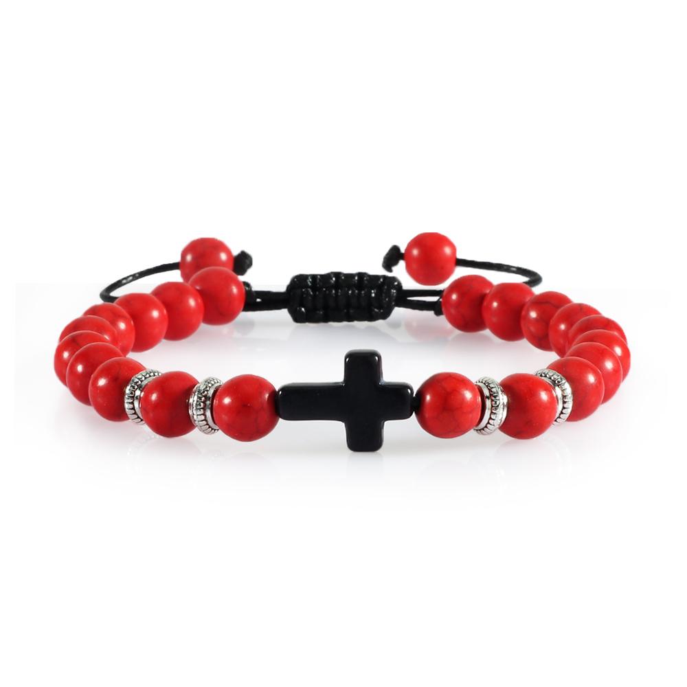 Prayer Men Women Bracelet Hematite Cross Rosary Natural Stone Beads Jesus Onyx Meditation Bracelets Bangles Jewelry Gift Pulsera