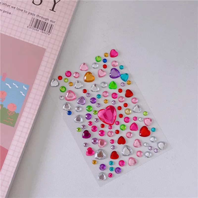 1 Sheet 3D Heart Shape Sticker Acrylic Crystal Children's Stickers Simulation Diamond Pearl Photo Album Decoration Stickers