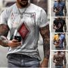 Men's Short-sleeved T-shirt Summer Casual Retro Hip-hop Style Round Neck Printed Playing Card Pattern Oversized T-shirt