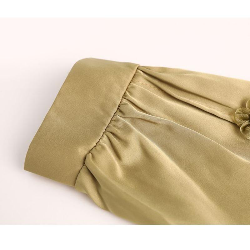 Noble Women's New Autumn Pullover POLO Collar Fashionable Solid Color Long-sleeved Satin Shirt Top