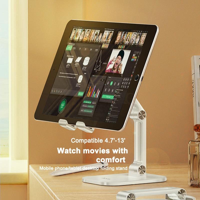 Foldable Desk Mobile Phone Holder Stand for IPhone IPad Pro Tablet Flexible Metal Table Desktop Adjustable Cell Smartphone Stand for Online Class