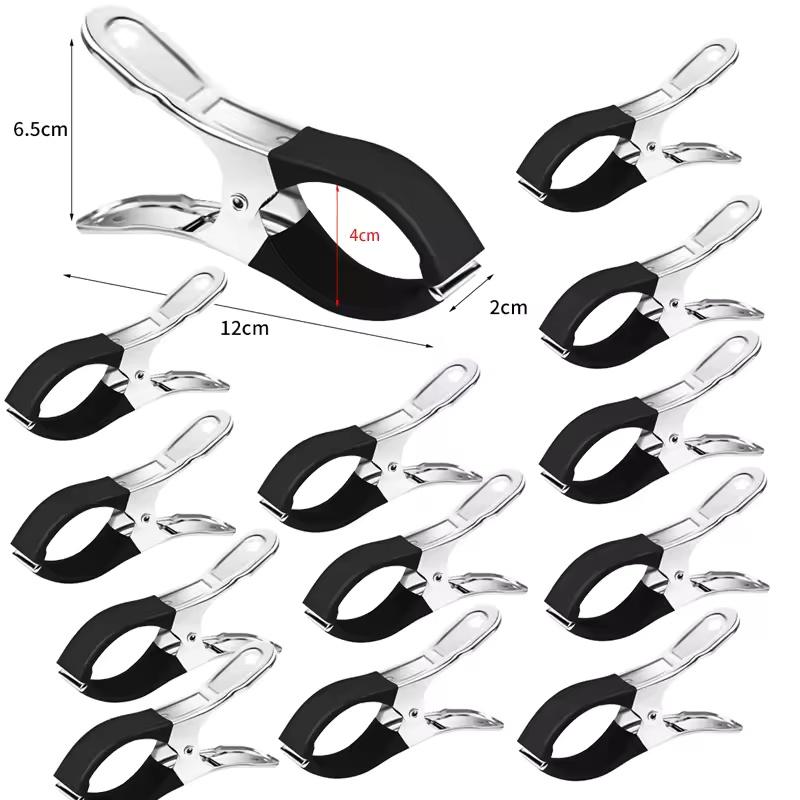 6/12PCS Stainless Steel Pool Cover Clips With Plastic Handles Windproof Scratch-Resistant Spring Clips Organization Tools