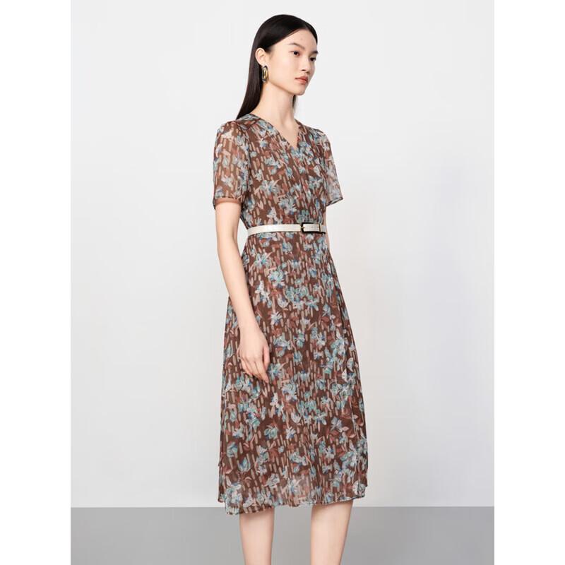 JUZI Annacot Floral Printed Wrap-Waist Chiffon Dress