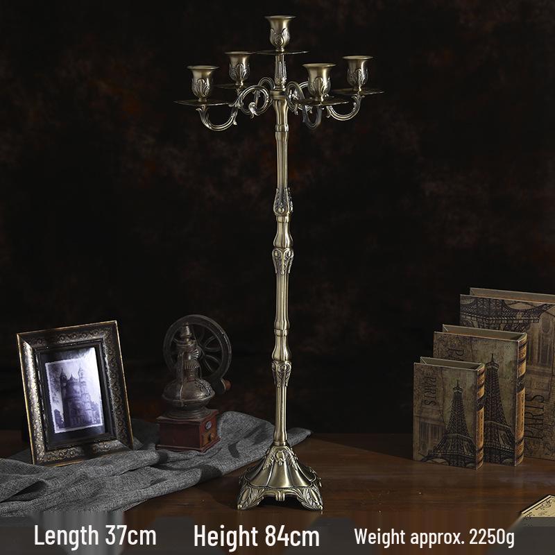 Bronze Retro Metal Candlestick with Three and Five Heads for Hotel, Wedding, or Restaurant Candlelight Dinners.