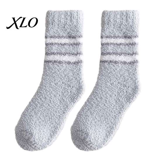 Skiing Thermal Layer Socks Thickened Coral Fleece for Men, Striped Mid-calf Socks, Soft Non-slip Cozy Winter Hosiery Fuzzy Crew Winter, Cold