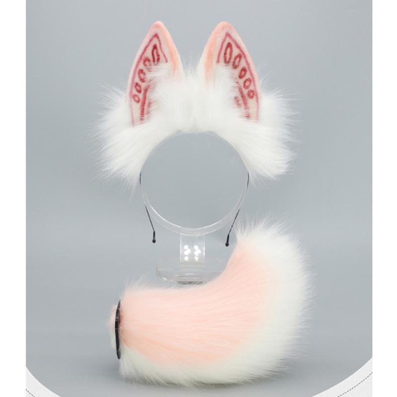 Faux Furs Bunnies Ears Headband Tail Animal Bunnies Costumes for Christmas Halloween Cosplay Party Costume Accessories