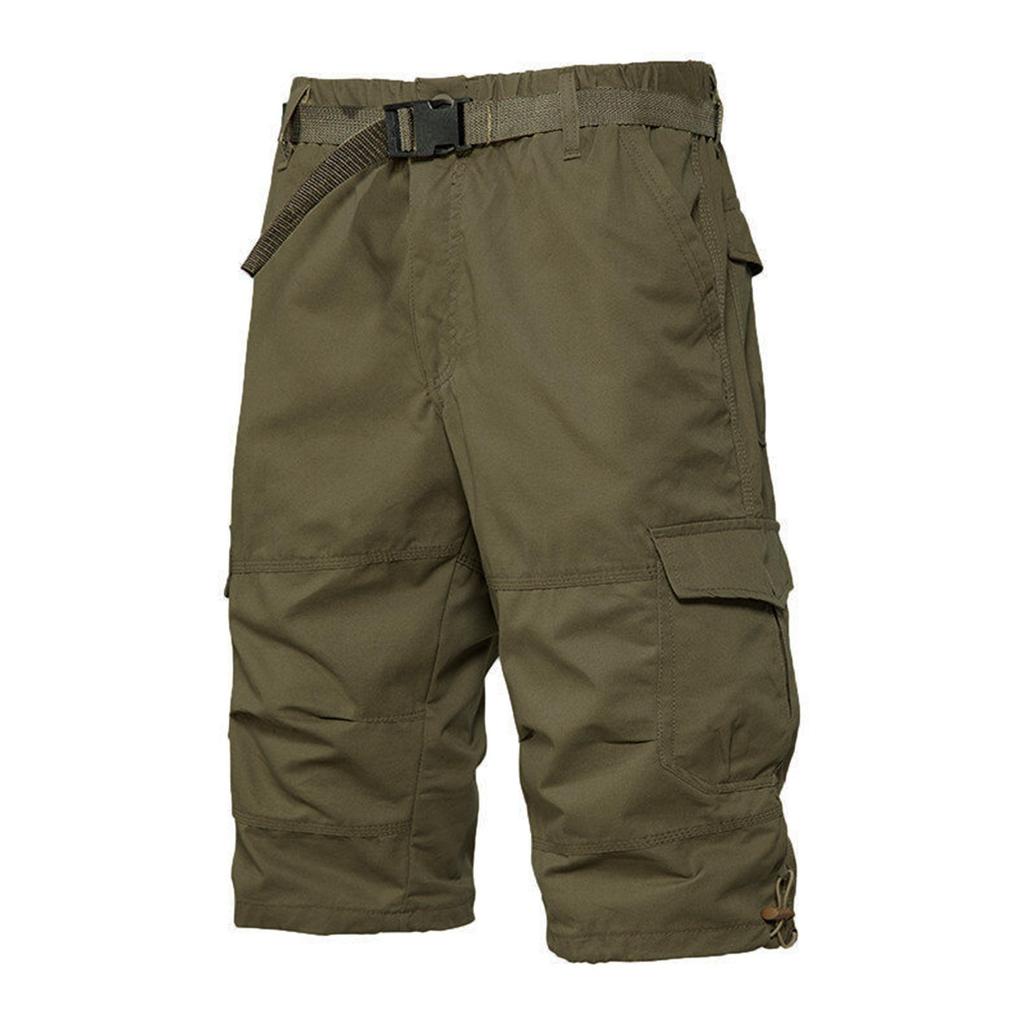 Men's Summer Cotton Thin Overalls Men's Three-quarter Pants Loose Straight Pants Trendy Wear-resistant Seven-point Breeches