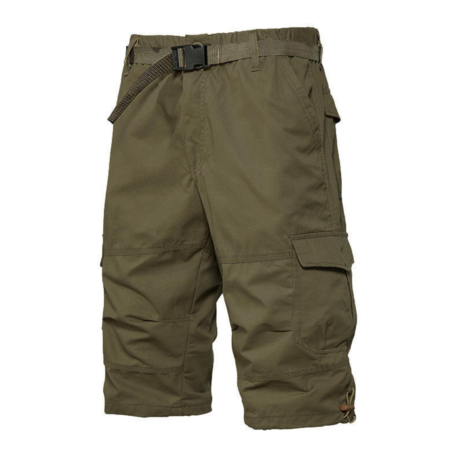 

Мужской летний хлопковый тонкий комбинезон, мужские брюки три четверти, свободные прямые брюки, модные износостойкие бриджи с семью точками XL темно-зеленого