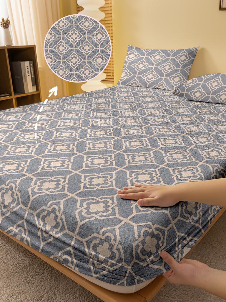 Simple 1 Modern Geometry Printed Matte Fitted Sheet, Bedroom Printed Bed Cover, Bedding Excluding Pillowcases