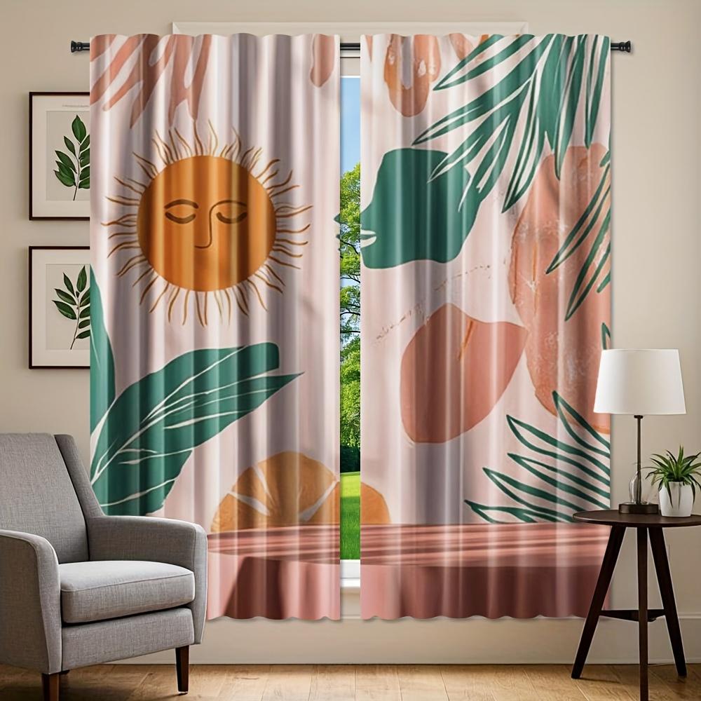 2pcs   Boho Sun Moon Leaves Curtain   Modern Abstract Art Curtain for Bedroom   Living Room   and Room Drapes