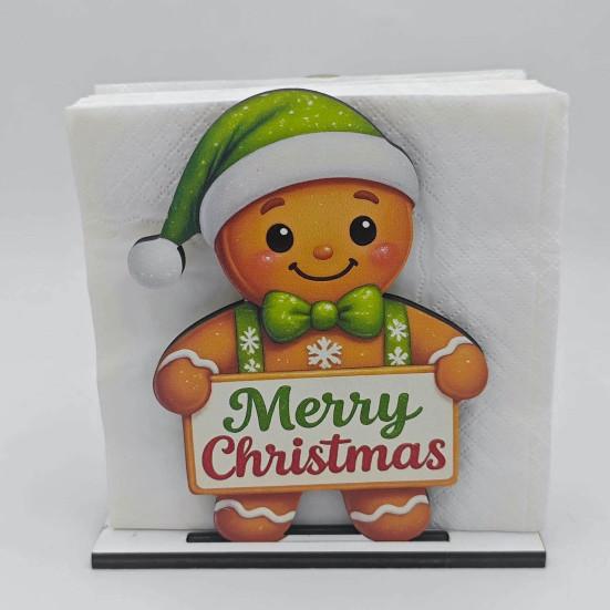 Xmas Gift for Home Wooden Christmas Napkin Holder, Gingerbread Man And Deer Design, Decorative Kitchen Accessory Vertical Paper Towel Storage