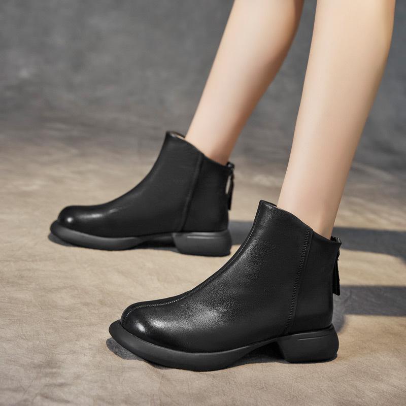 Fashion High Quality Women's Genuine Leather Ankle Boots Back Zipper Design Handmade Botas Fashion Autumn Short Cane Boots Botas Mujer