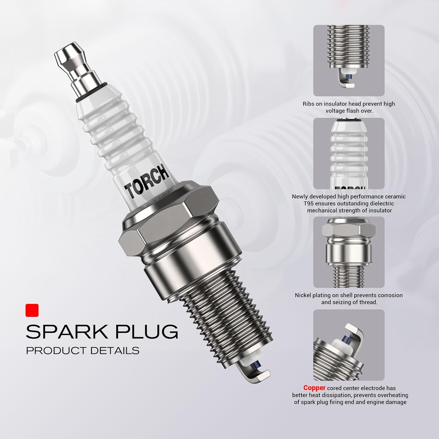 

TORCH F6RTC Spark Plug Replace for NGK 7131 BPR6ES Spark Plug, for Bosch WR6DC WR7DC,for Champion RN9YC RN10YC,for Denso W20EPR-U,for MTD 1