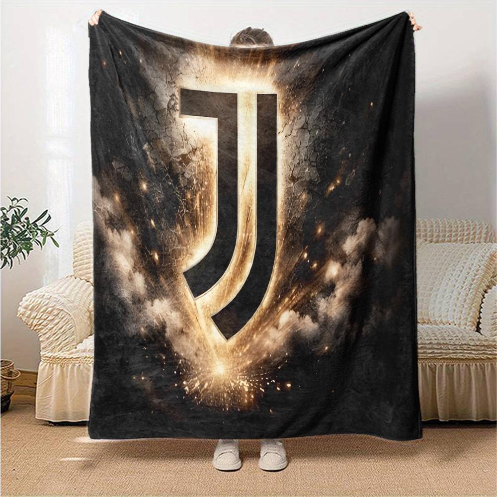 Juventus Herzschlag Logo Flanelldecke, Weiches Polyester, Modernes Design, Ganzjahres für Camping, Reisen, Geschenke für Feiertage oder Geburtstage