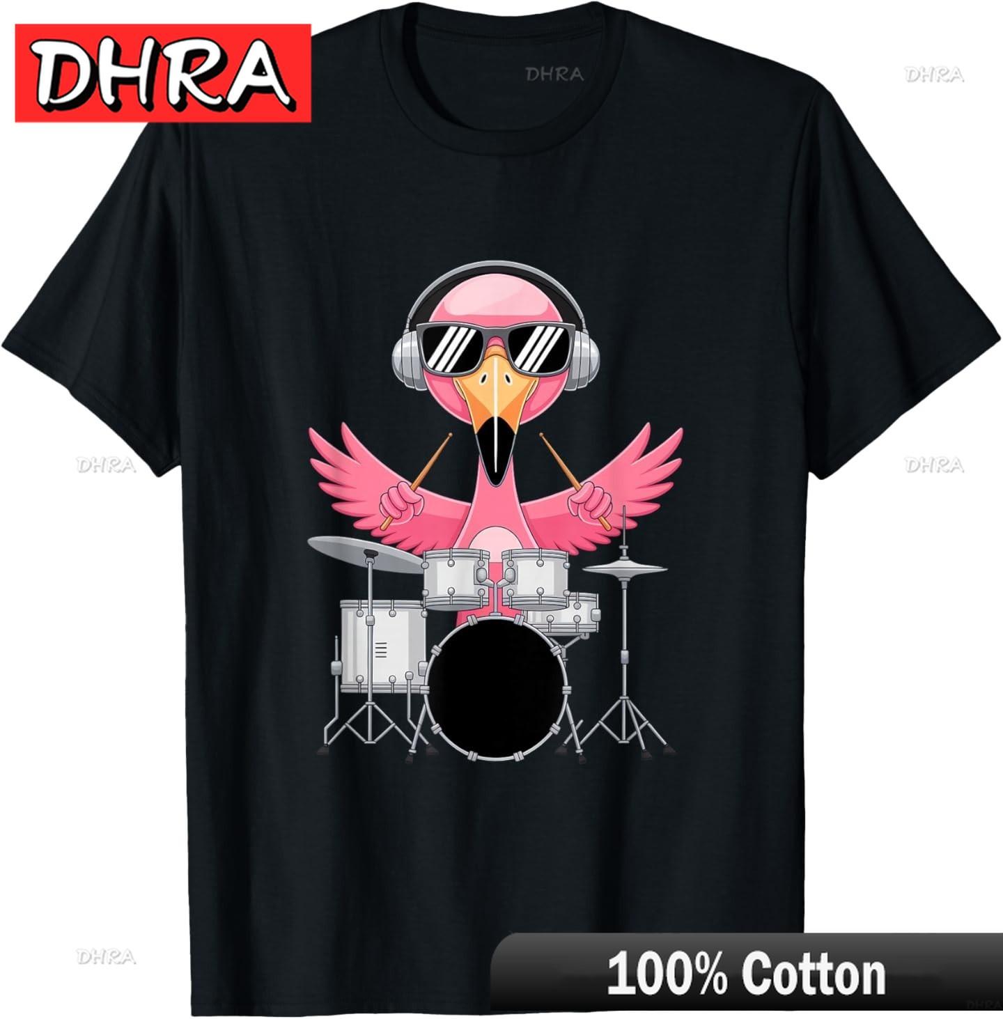 

Cool Flamingo Playing Drums with Headphones and Shades TShirt Casual Graphic Tops Y2K Vintage Modern Shirts TShirts FeUnisex S