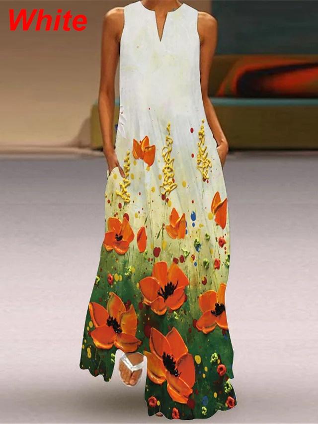 Vestido de turno de mujer Maxi Vestido largo Sin mangas Pintura floral al  óleo Girasol Pocket Print Primavera Verano V Cuello Elegante Vestido Casual  XS-8XL - comprar a precios bajos en la