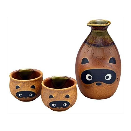 Seto ware raccoon sake set E-00173