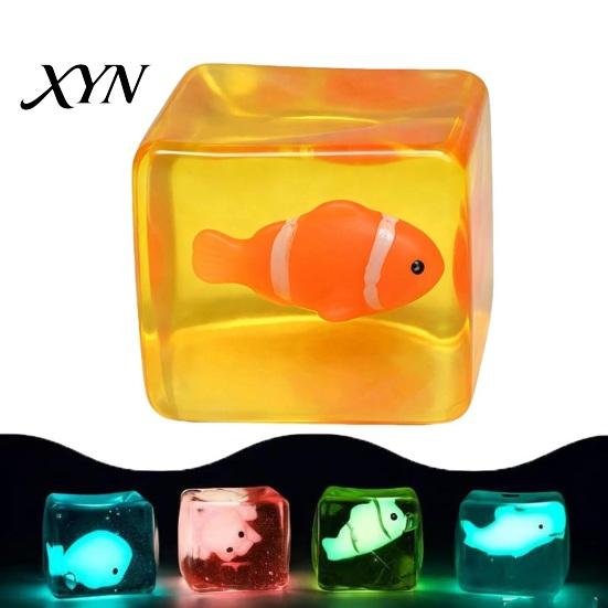 Cube Sensory Toy Glow-in-the-Dark Stress Toy, Relief Squeeze Marine Animal Balls Clear with Luminous Sea Inside Transparent