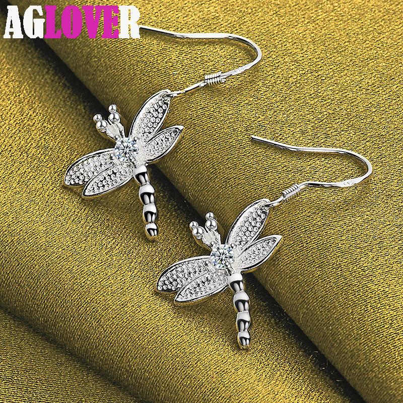 925 Sterling Sølv Dragonfly AAA Runde Zircon Drop øredobber smykker