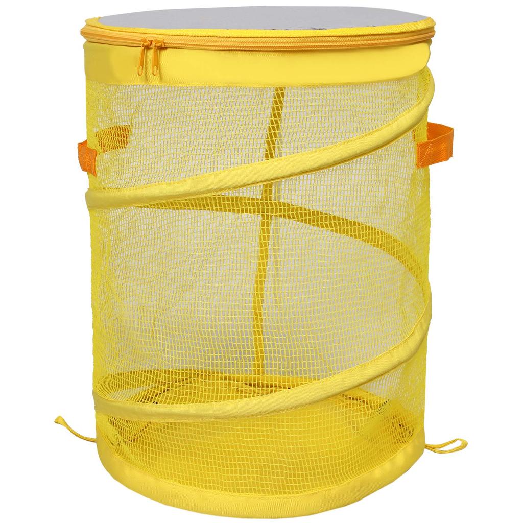 ASTRO Polyester Outdoor Trash Crow Garbage Trash Small Can, Cylindrical, 7.9 Gallons, Yellow, Repellent, Net, Storage, Foldable, 822-09,