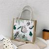 Student Cartoon Canvas Handbag Cute Avocado Pattern Shopping Tote Bag for Girls