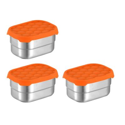 Pack Of 3 Stainless Steel Snacks Container For Kids Easy Open Leak Proof With Silicone Lids Stackable Lunch Box