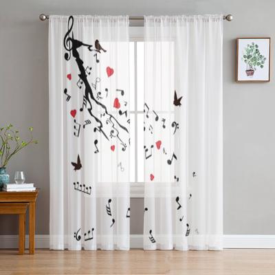 Musical Notes mit Vögeln und Herzen Tüll Vorhänge für Wohnzimmer Dekoration Moderne Schleier Chiffon Vorhänge Schlafzimmer Sheer Vorhänge