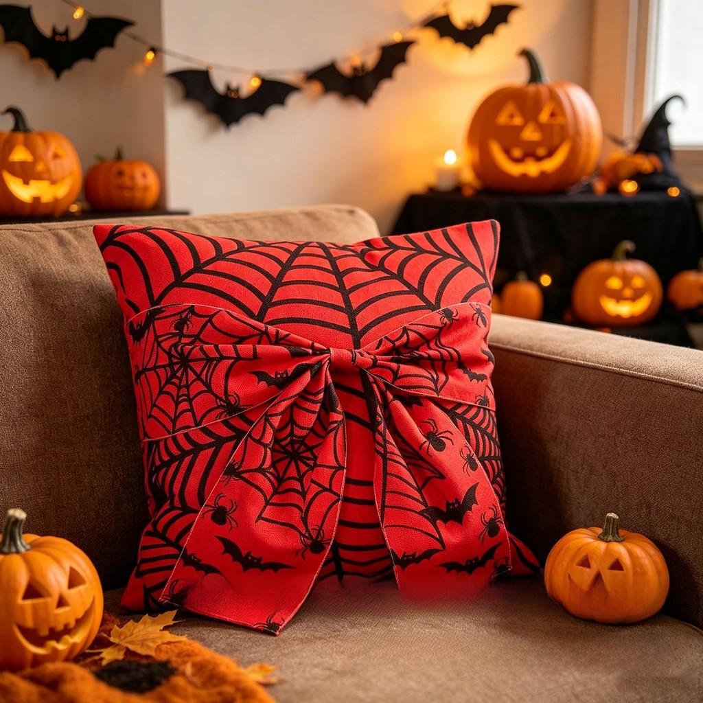 Halloween Pillow Cover With Ghost And Spider Web Design For Living Room Decor