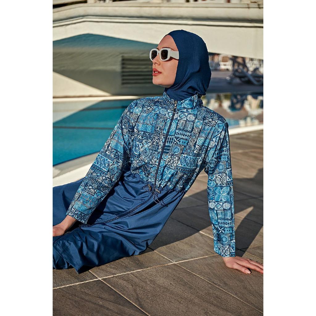 Vollständig bedeckter Hijab-Badeanzug mit Fallschirmmuster, Fliesenmuster R040 Rabia