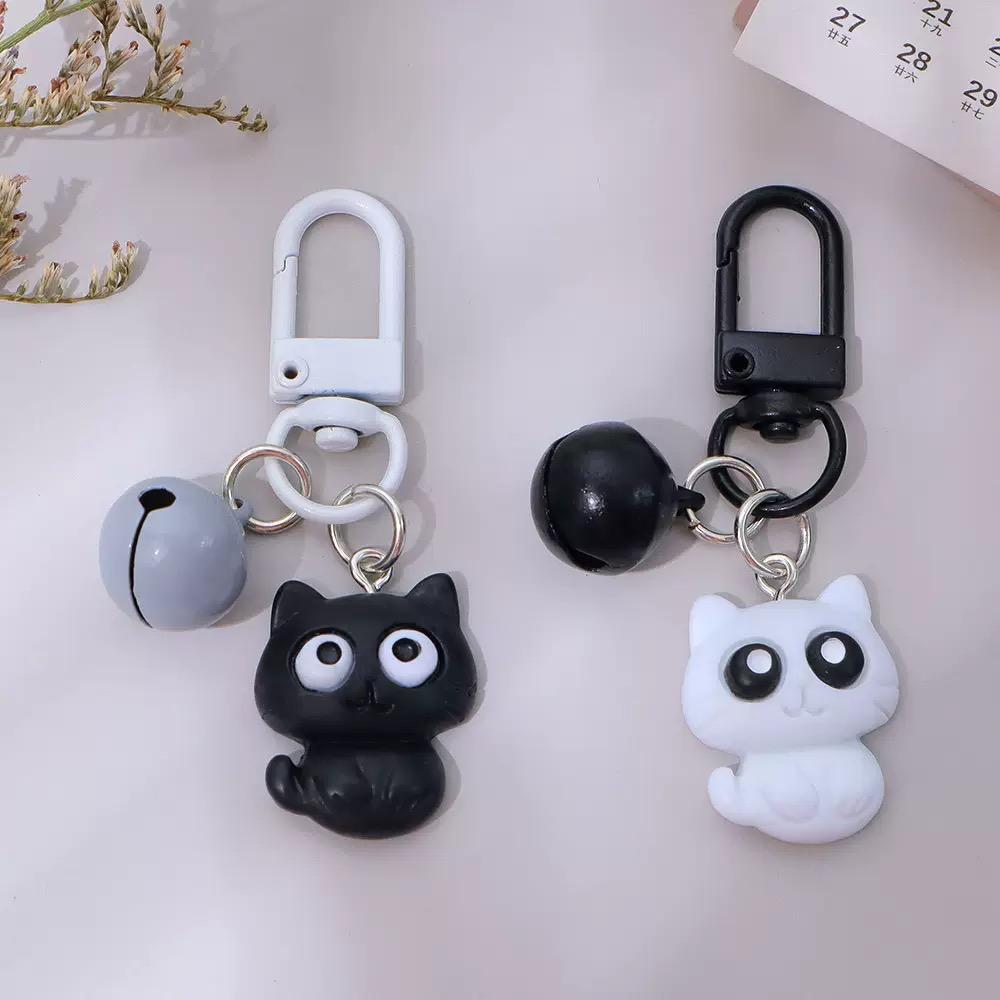 Cute Black White Cat Funny Creative Bell Pendant Backpack Hangings Bag Ornament Accessories Jewelry Gifts Bag Charm