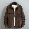 Herren Frühling Plus Größe Lose Casual Cord Hemd Langarm Revers Hübsche Jacke