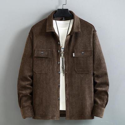 Men's Spring Plus Size Loose Casual Corduroy Shirt Long Sleeve Lapel Handsome Jacket