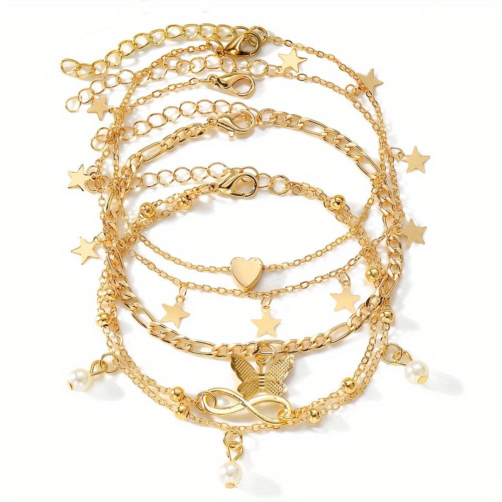 4pcs Multi-layer Butterfly  Anklet Fashion High-end Stackable Thin Chain Anklet Set
