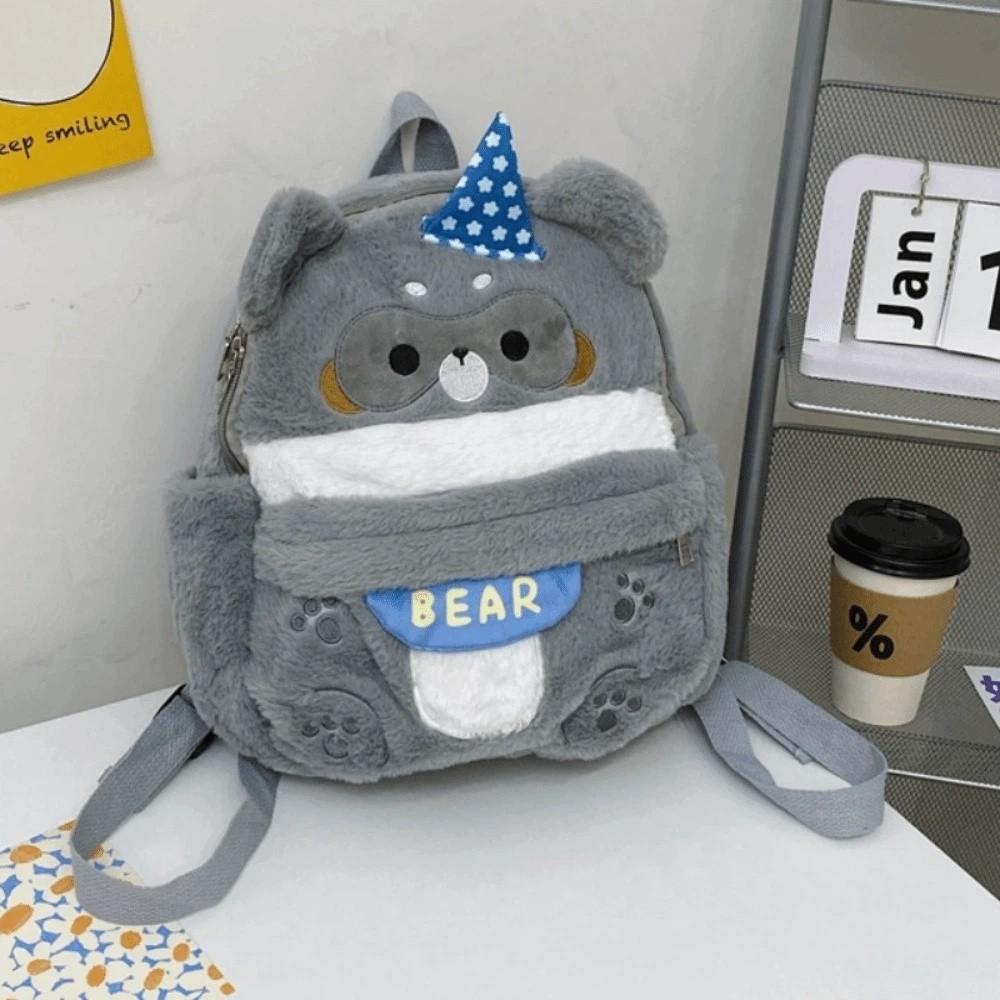 Large Capacity Bear Plush Schoolbag Adjustable Straps Animal Shoulder Bag Lady