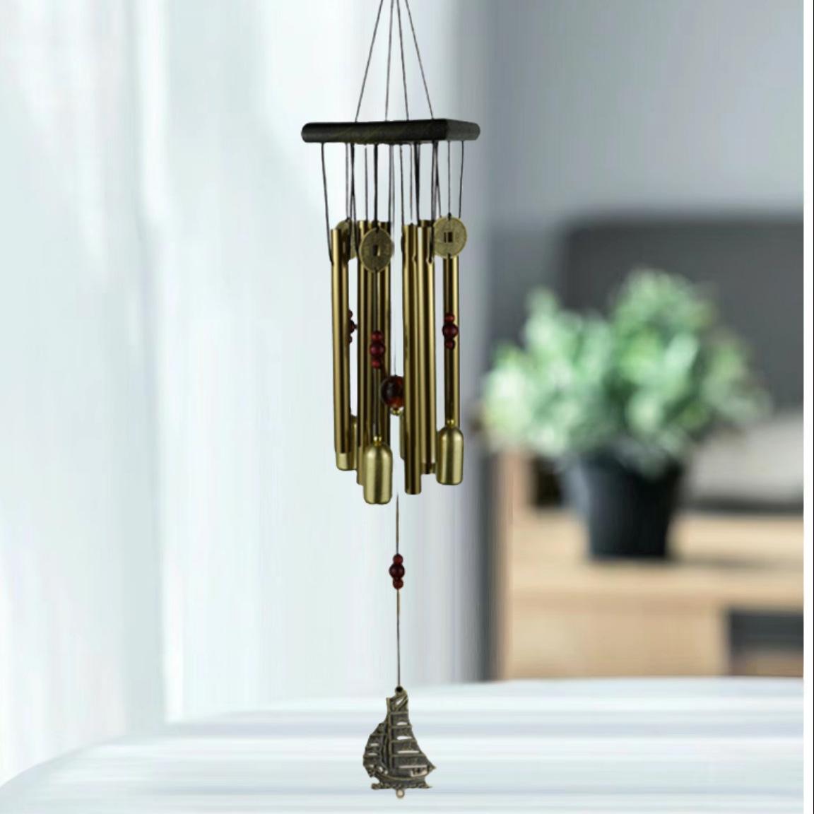 

12-трубный Веер Сосна Металл Многотрубная Музыка ветра Антикоррозийный Иу Бронза Многотрубный Декор для сада на открытом воздухе 66cm