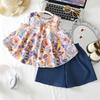 Girls Summer Floral Sleeveless Set Round Neck Camisole Vest Top And Bottoms Two Piece Outfit For Kids