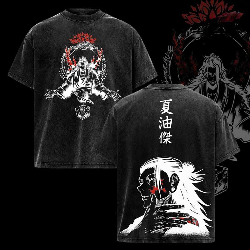 Anime Jujutsu Kaisen Geto Suguru Graphic T Shirt Men Short Sleeve Clothing Oversized Tshirt Washed Cotton Tee Harajuku T-shirt