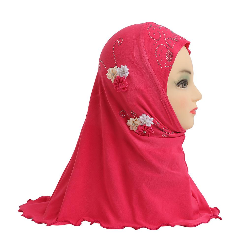 Fit 2-5 years old small girl cute hijab cap with flower beautiful muslim scarf islamic headscarf hat amira pull on headwrap