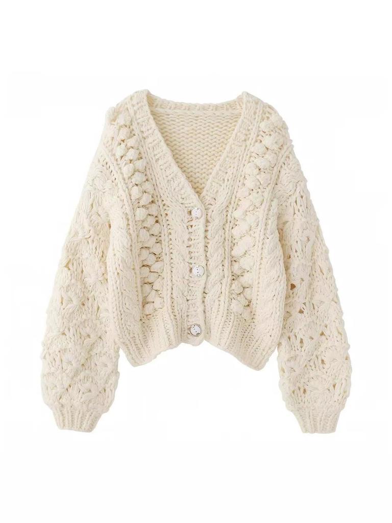 Autumn/Winter Hand-Crocheted Chunky Knit Cable Cardigan Sweater Coat In Stock