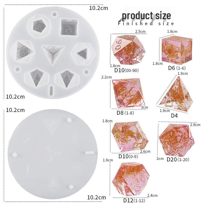 Poppy Drip Resin Dice Set: 7-Piece Polyhedral Silicone Mold for Tabletop Gaming & DIY Keychain