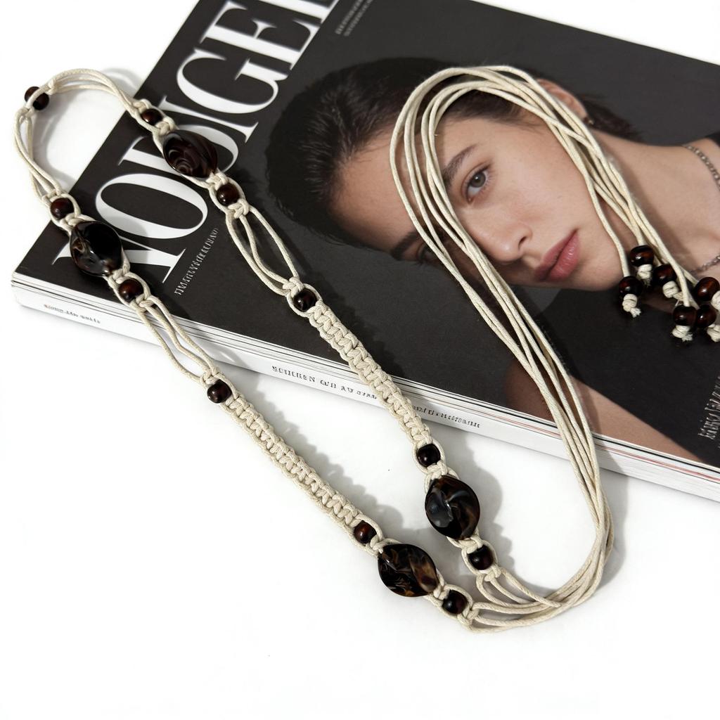 Bohemian Ethnic Handmade Woven Wax Cord Belt for Women: Decorative Waist Accessory for Dresses and Vacation Style.