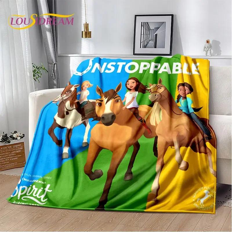 Spirit Riding Free Horses Cartoon Soft Plush Blanket,Flannel Blanket Throw Blanket for Living Room Bedroom Bed Sofa Picnic Cover